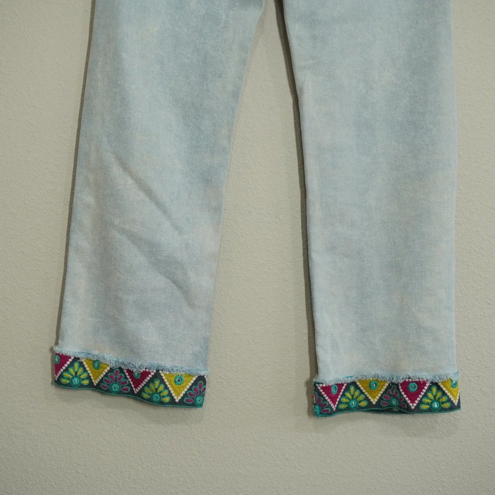Indigo Rein Size 30 Straight Leg Jeans Light Wash Excellent Patchwork Boho Trim